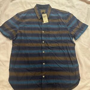 Lucky Brand Men's Blue and Brown Striped Shirt